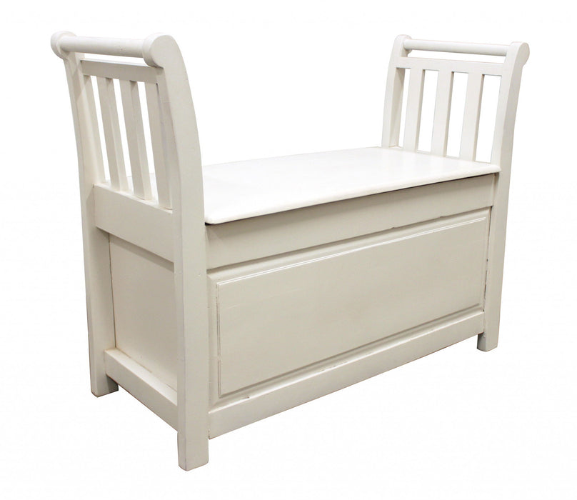 Solid Wood Entryway Bench With Flip Top And High Sides - White