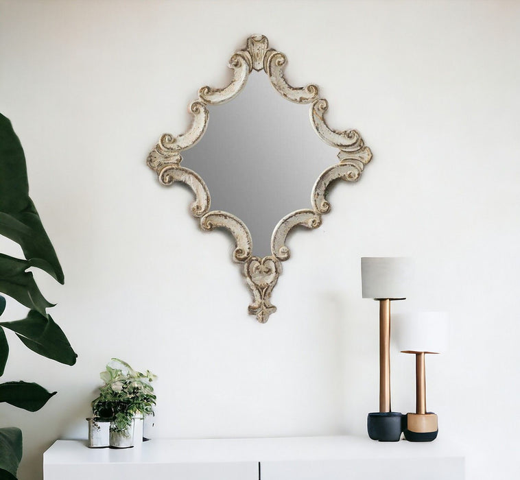 30" Abstract Framed Accent Mirror - White