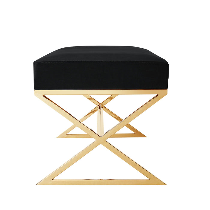 Upholstered Velvet Bench - Black / Gold