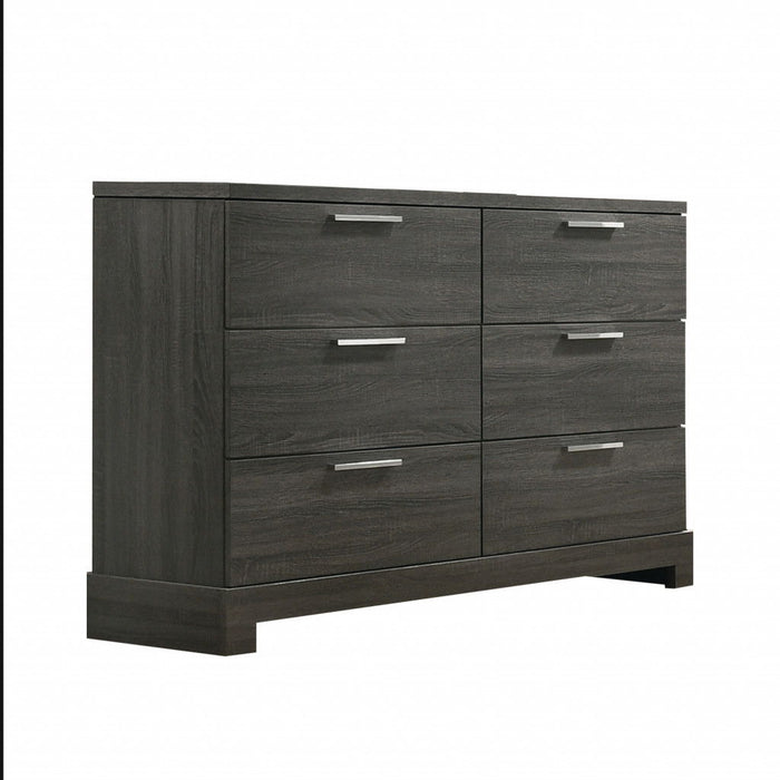 Solid Wooden, Six Drawer Double Dresser - Gray