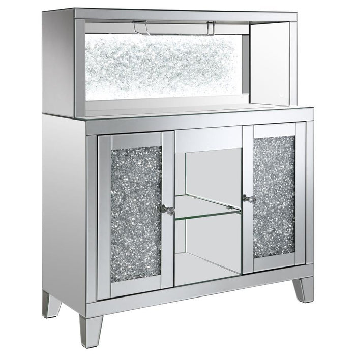 Yvaine - 2-Door Mirrored Wine Cabinet With Faux Crystal Inlay - Silver - Simple Home Plus