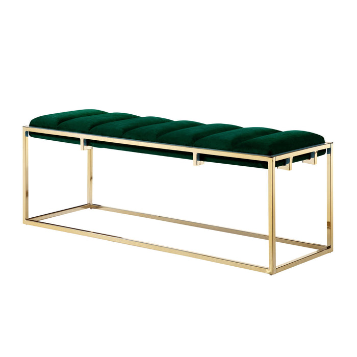 Upholstered Velvet Bench - Gold / Green