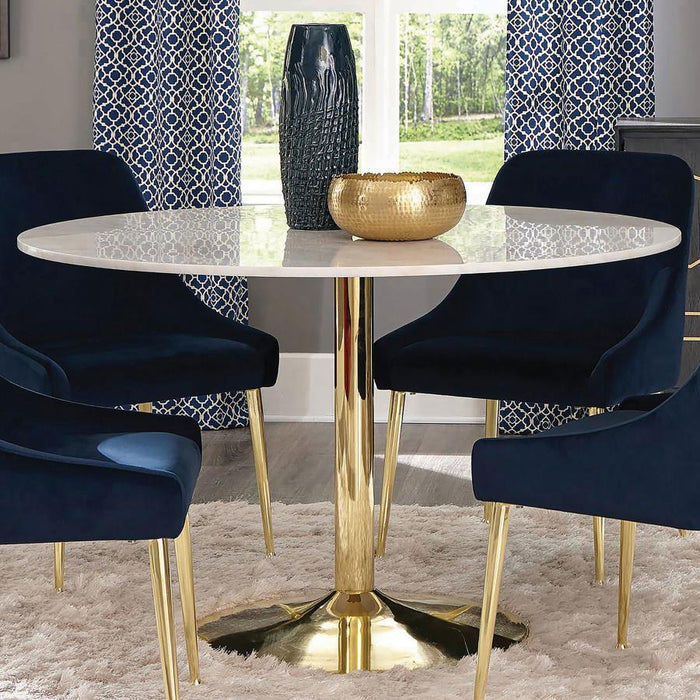 Kella - Round Marble Top Dining Table - White And Gold - Simple Home Plus