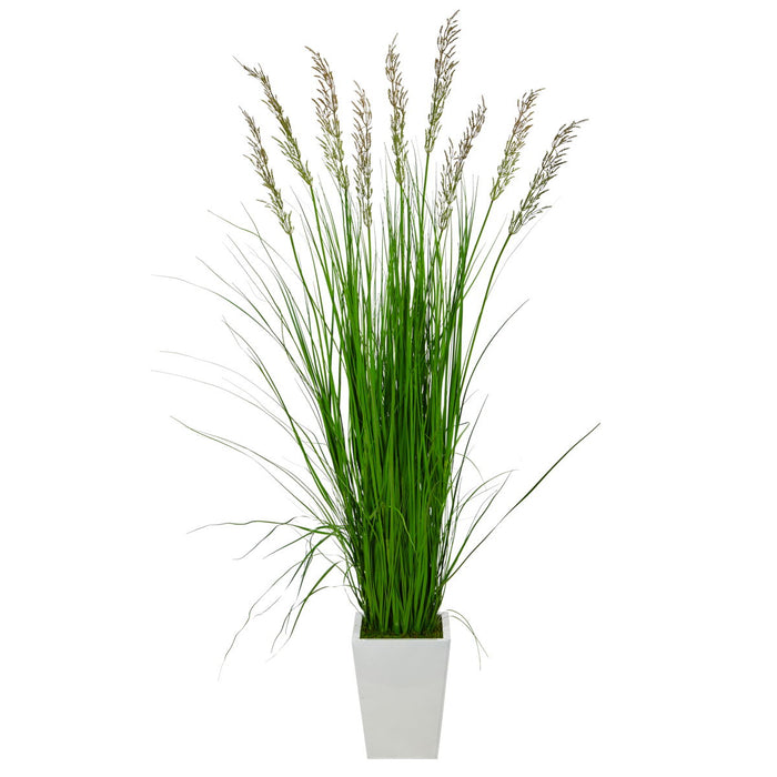 75" Grass Artificial Plant in White Metal Planter