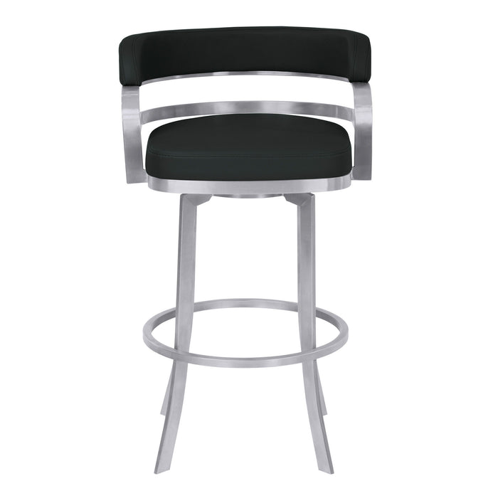 38" Faux Leather Swivel Low Back, Bar Height Bar Chair - Black / Silver