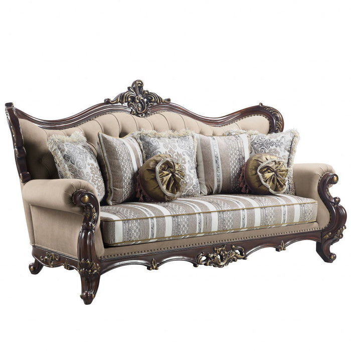 Linen Damask Sofa And Toss Pillows - Brown