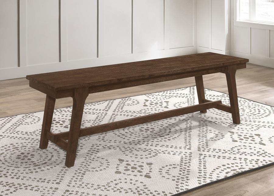 Reynolds - Rectangular Trestle Base Dining Bench - Brown Oak - Simple Home Plus