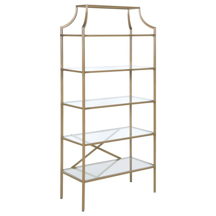 Serena - 5-Tier Tempered Glass Shelves Bookcase - Matte Gold - Simple Home Plus