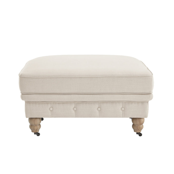 Linen And Wood Brown Rolling Tufted Cocktail Ottoman - Beige