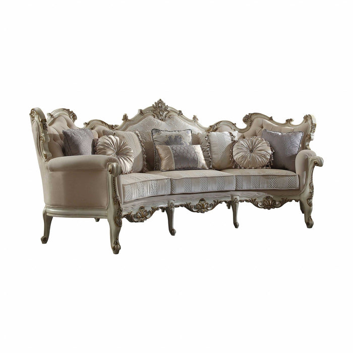 Fabric Striped Sofa With Champagne Legs - Pearl