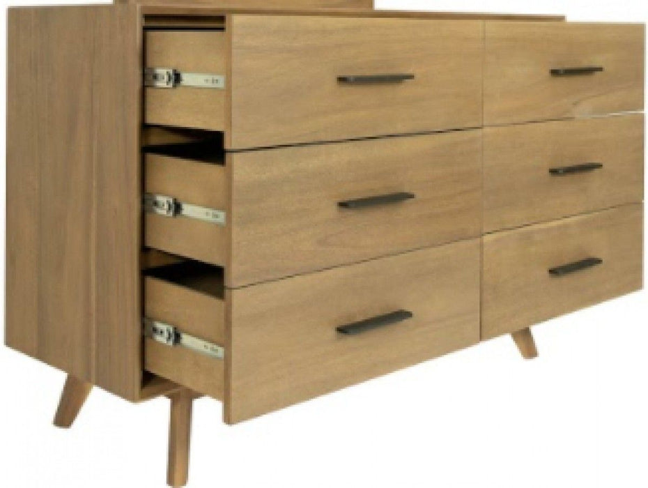 Six Drawer Wooden Double Dresser - Walnut