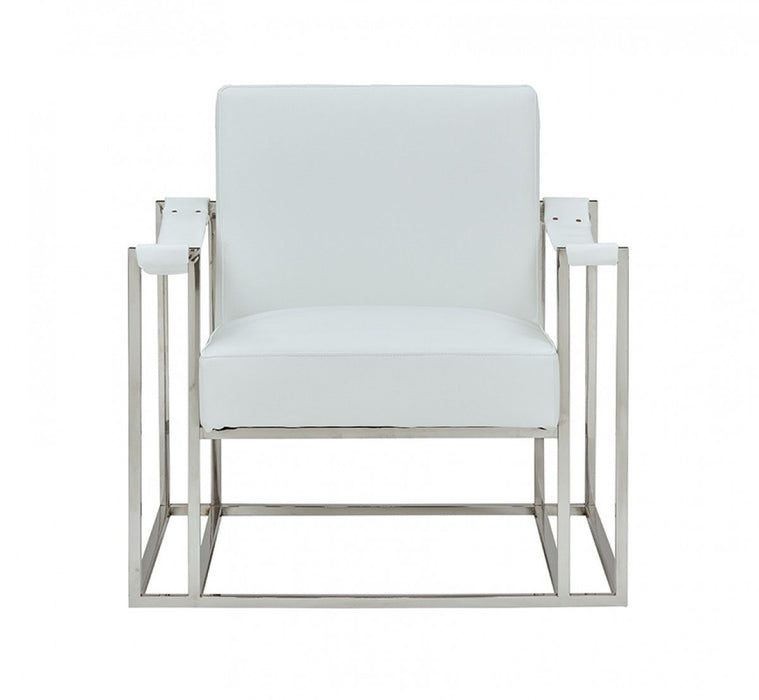 Stylish Leatherette And Steel Chair - White