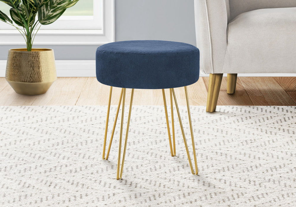 Velvet Round Ottoman - Blue / Gold