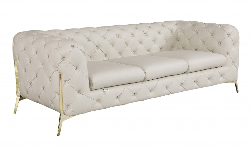 Italian Leather Sofa Silver Legs - Beige