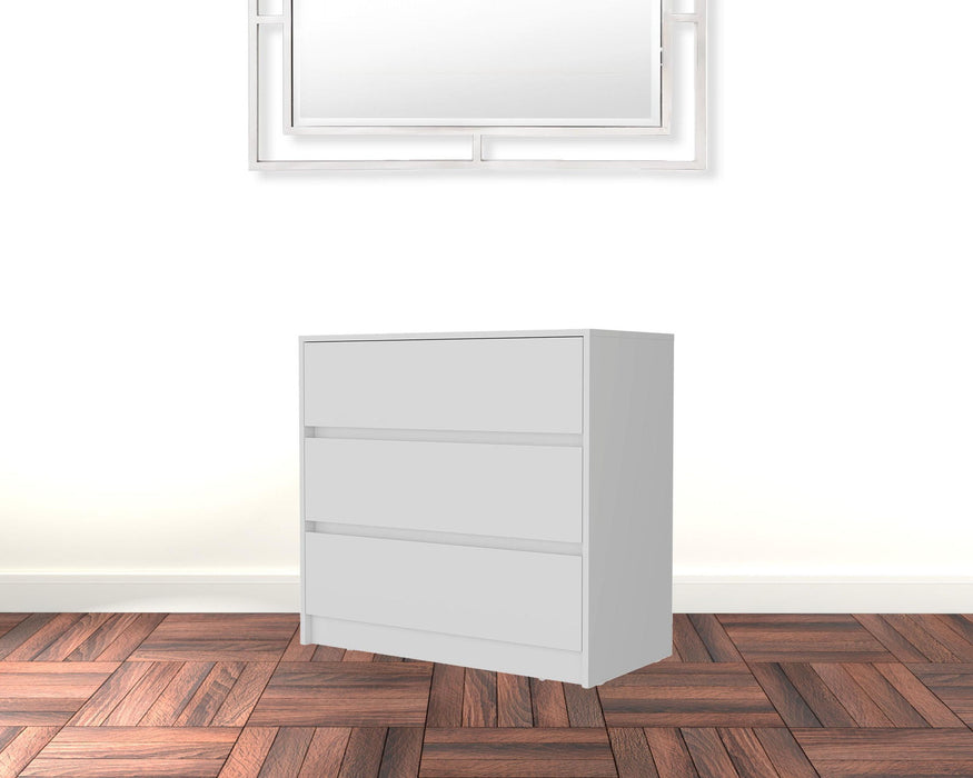 Manufactured Wood Three Drawer No Handles Dresser - White