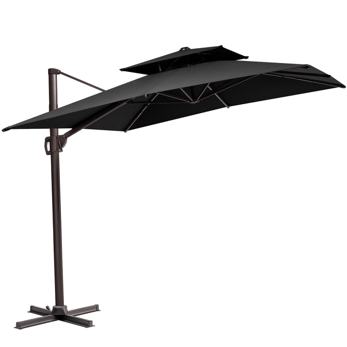 Round Polyester Tilt Cantilever, Patio Umbrella With Stand - Black