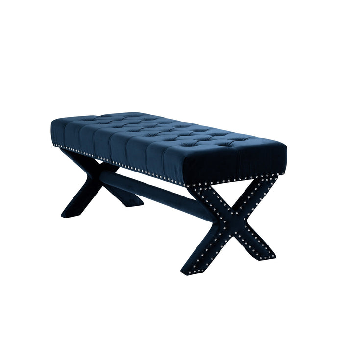 Upholstered Velvet Bench - Dark Blue