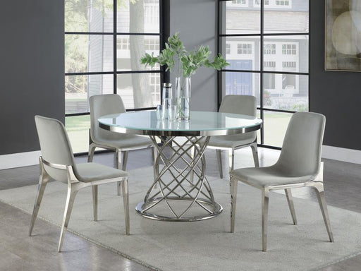 Irene - 5 Piece Round Glass Top Dining Set - White And Chrome - Simple Home Plus