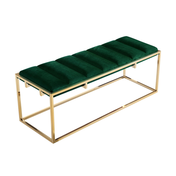 Upholstered Velvet Bench - Gold / Green