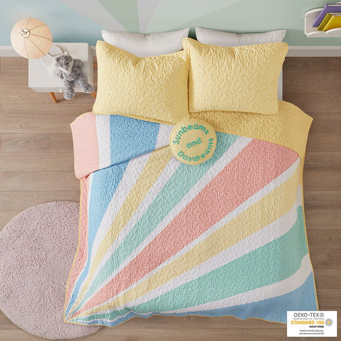 Rory - Twin Rainbow Sunburst Reversible Coverlet Set - Yellow