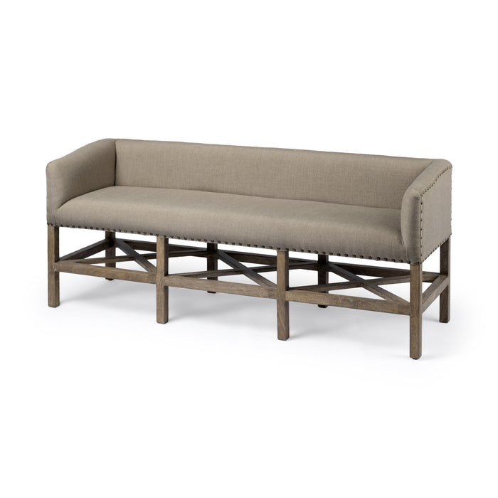 Upholstered Cotton Blend Bench - Brown / Beige