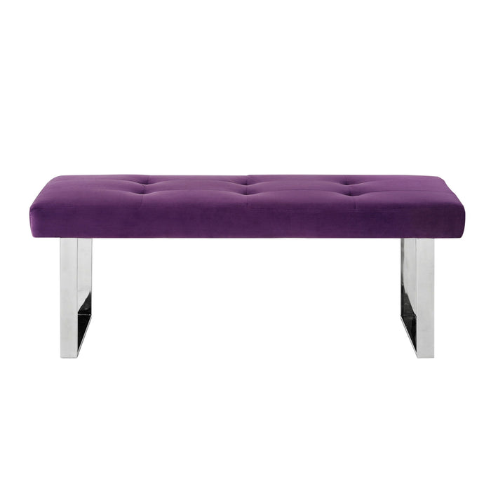 Upholstered Velvet Bench - Purple / Silver