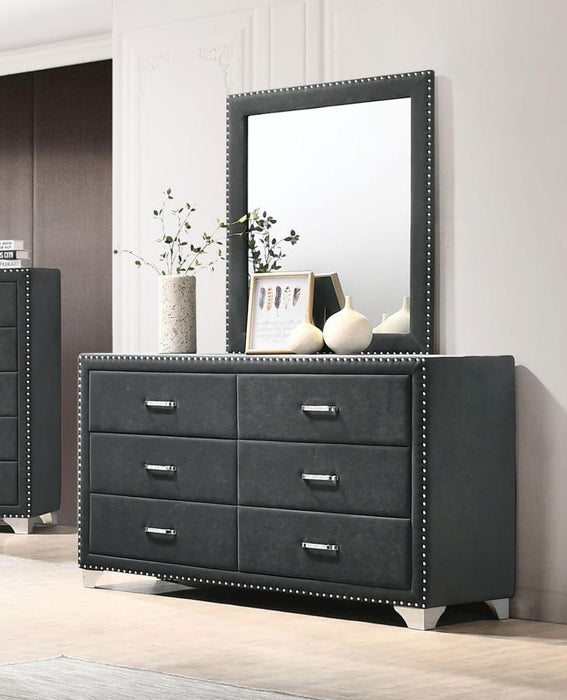 Melody - 6-Drawer Upholstered Dresser With Mirror