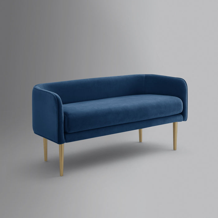 Velvet Upholstered Bench - Navy Blue / Brown