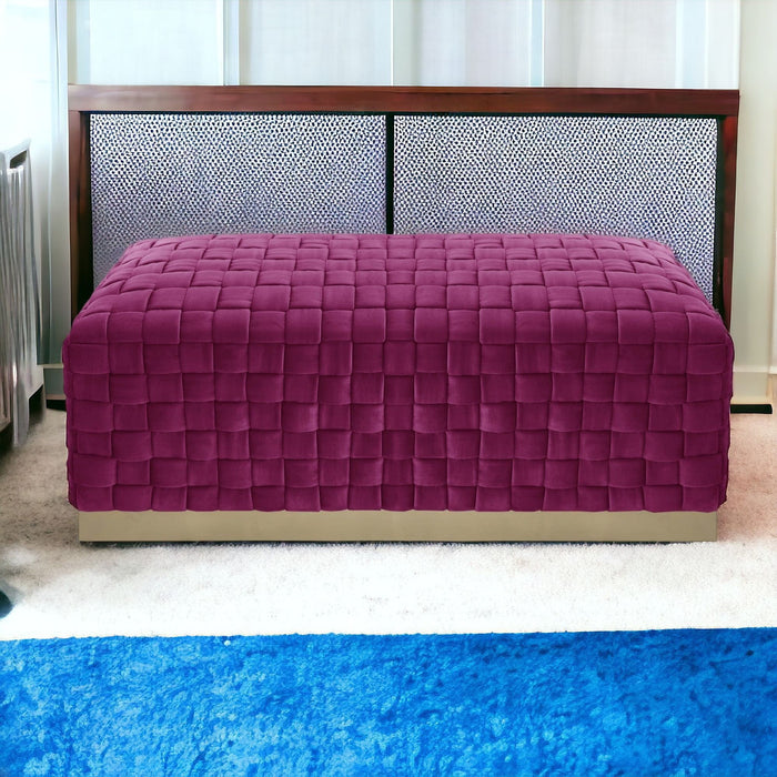 Upholstered Velvet Bench - Fuchsia / Gold