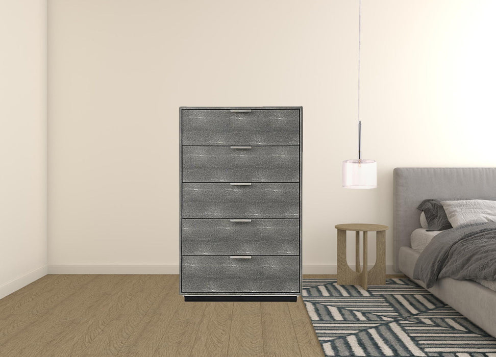 Solid Wood And Stainless Steel Five Drawer Chest - Gray