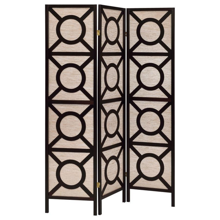 Vulcan - 3-Panel Geometric Folding Screen Tan And - Cappuccino - Simple Home Plus