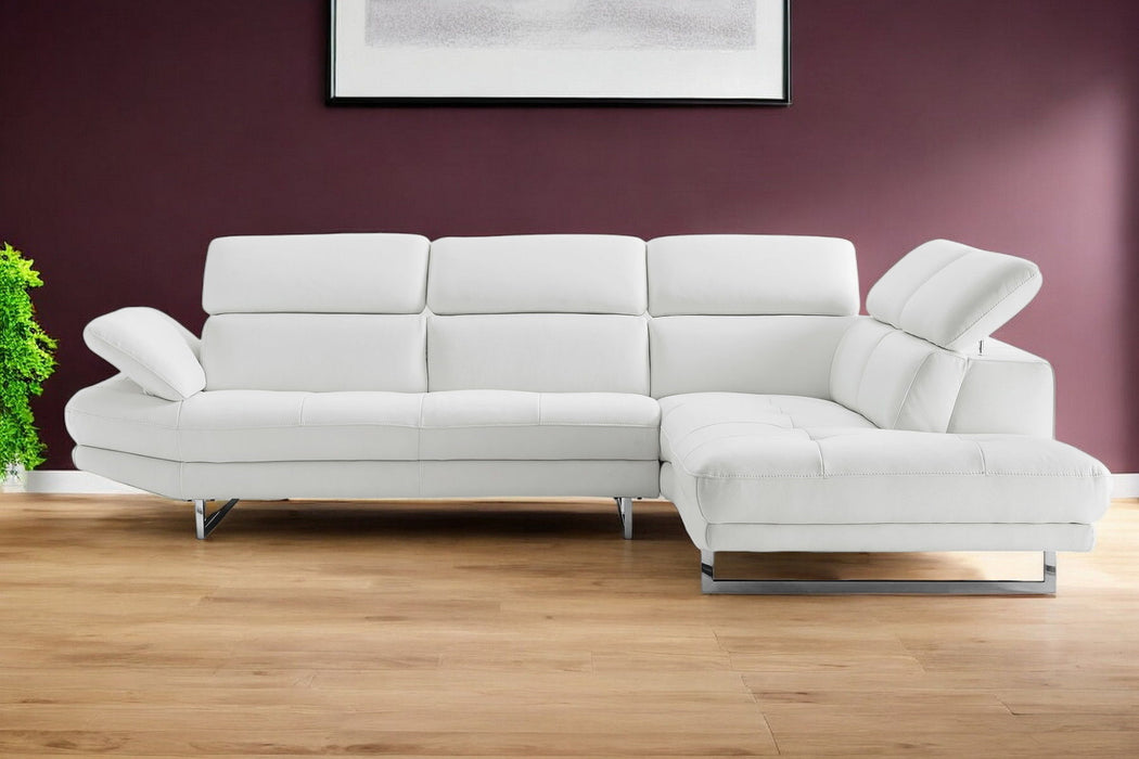 Leather Sofa Chaise With Silver Legs - White Top Grain