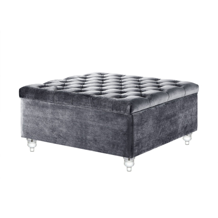 Velvet Tufted Storage - Gray / Clear