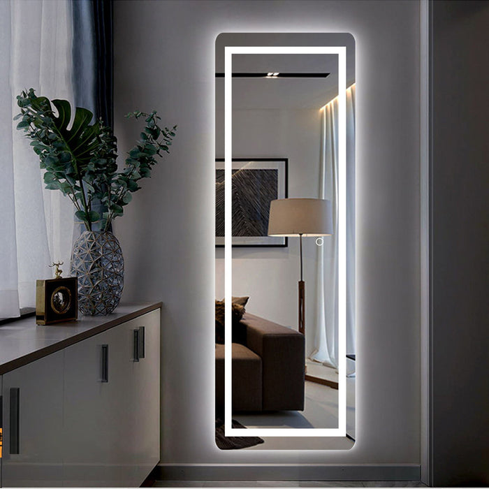 Led Strip Rounded Rectangle Wall Mirror - Silver