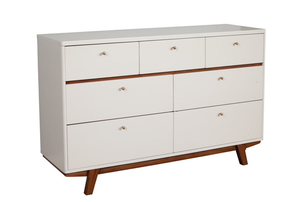 Wood Seven Drawer Double Dresser - Brown / White