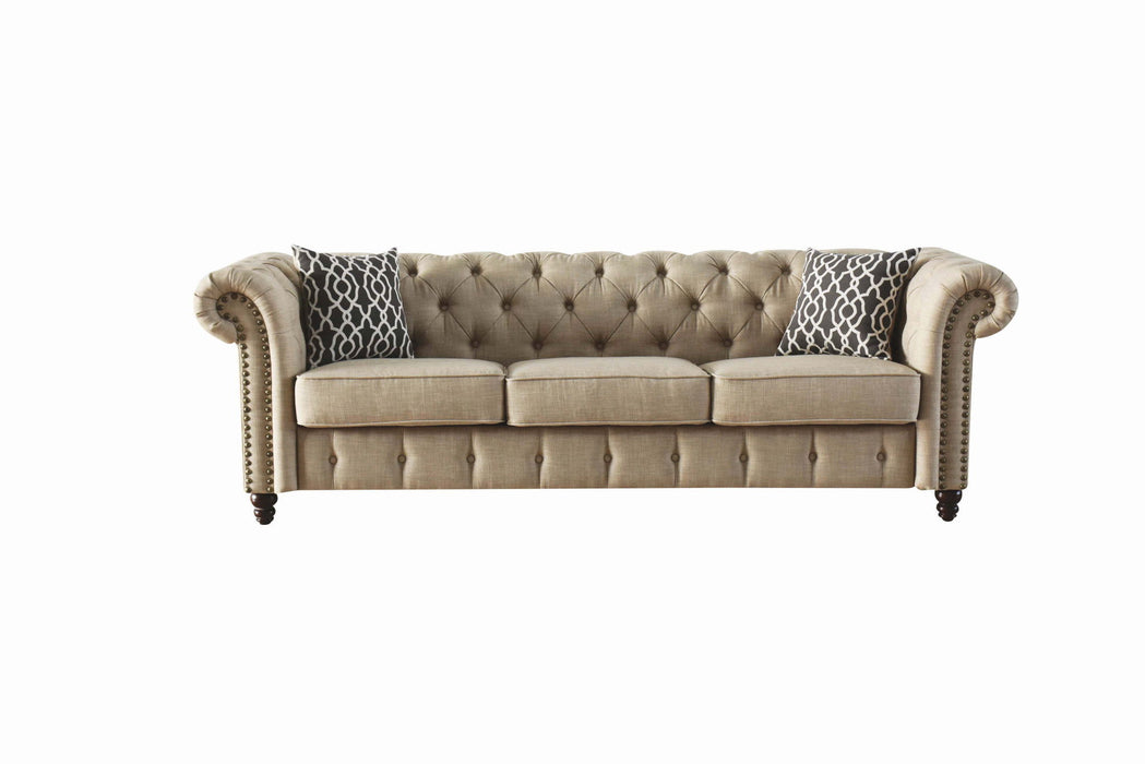 Linen Sofa And Toss Pillows With Black Legs - Beige