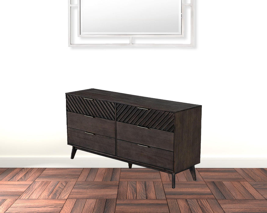 Solid Wood Six Drawer Double Dresser 65" - Dark Brown