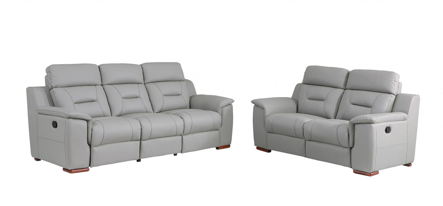 2 Piece Genuine Leather Indoor Five Person Seating Set - Gray