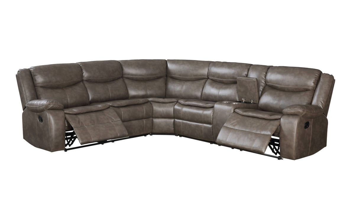 Faux Leather Reclining L Shaped Six Piece Corner Sectional With Console - Taupe