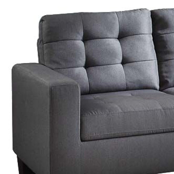 Linen Sofa With Ottoman With Black Legs - Gray