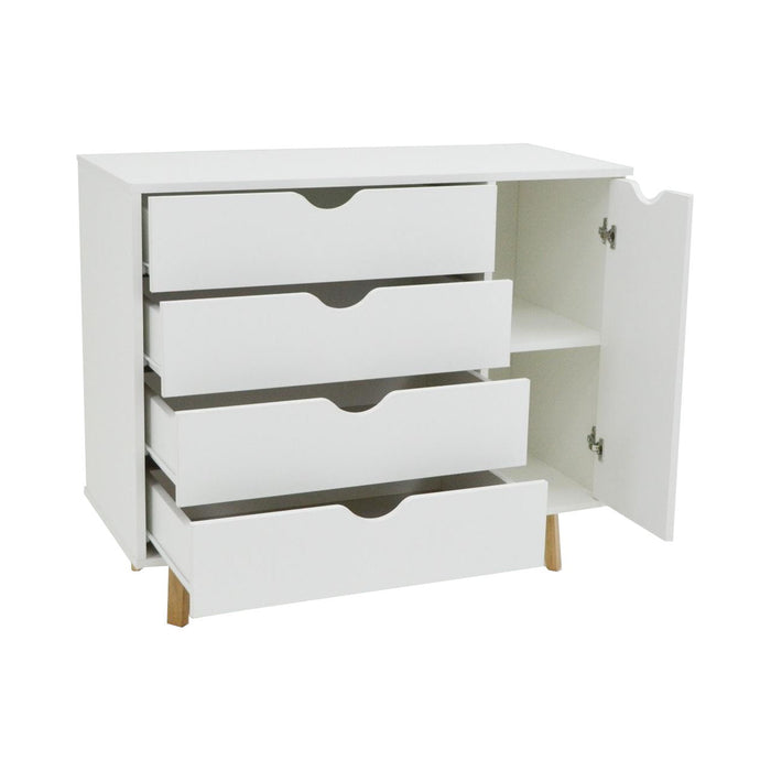 Solid Wood Four Drawer Combo Dresser - White