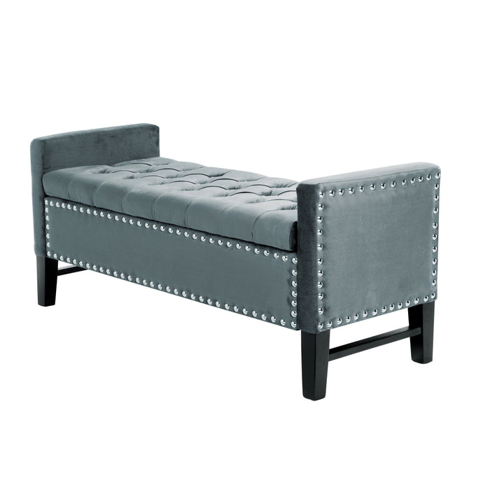 Upholstered Velvet Bench With Shoe Storage - Slate Blue