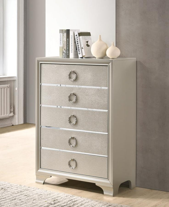 Salford - 5-Drawer Chest - Metallic Sterling - Simple Home Plus