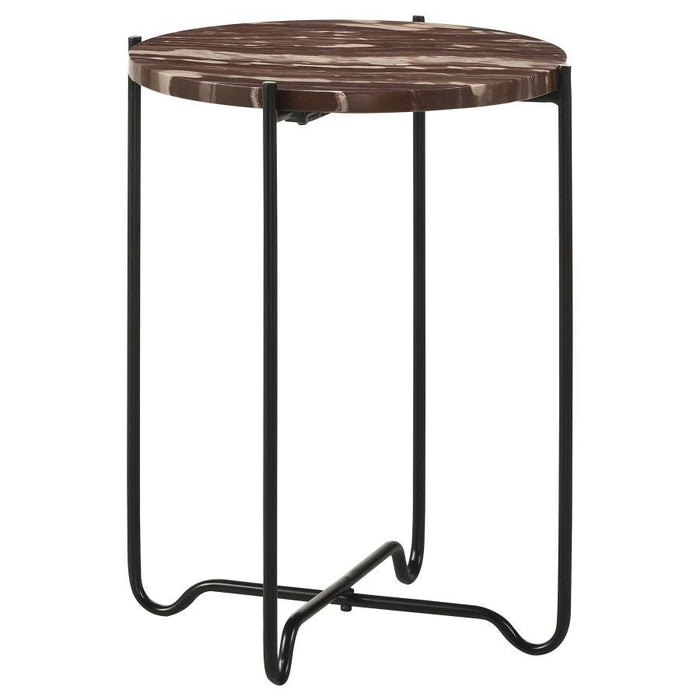 Latifa - Round Accent Table With Marble Top - Red And Black - Simple Home Plus