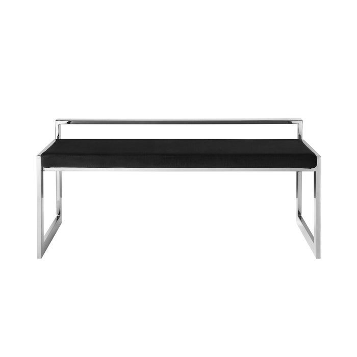 Velvet Upholstered Bench - Silver / Black