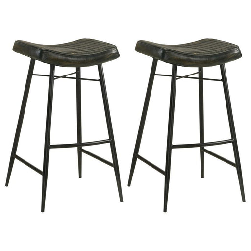 Bayu - Leather Upholstered Saddle Seat Backless Bar Stool (Set of 2) - Simple Home Plus