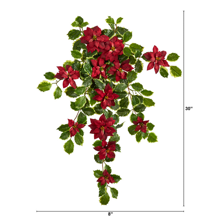 30" Poinsettia and Holly Plant (Set of 2) (Real Touch)