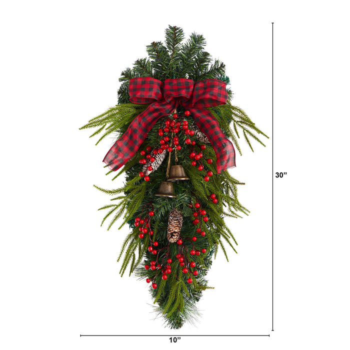 24 Holiday Christmas Pine Cones, Berry and Bells Wreath