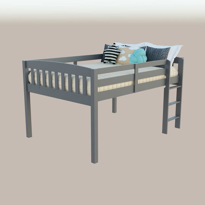 Solid Wood Twin Size Low Loft Bed - Gray