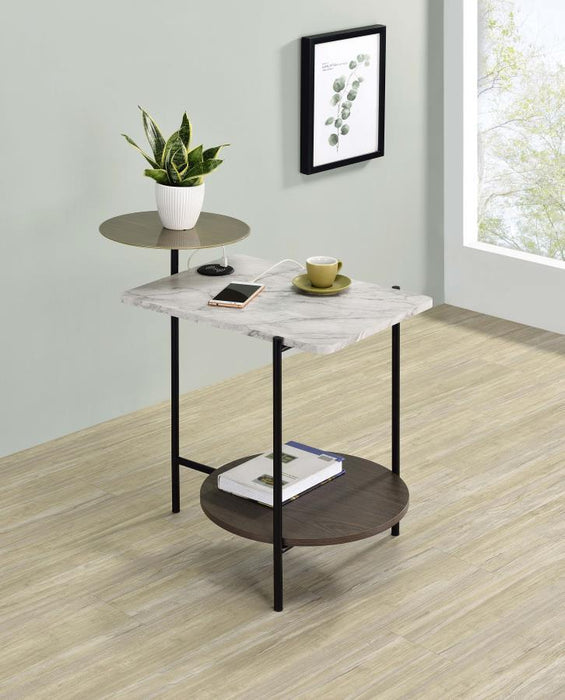 Ottilie - 3-Tier Side Table With Wireless Charger - White And Black - Simple Home Plus